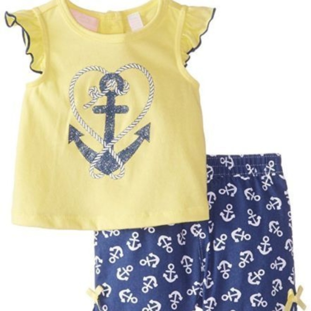 Baby Girl 2 Piece Anchor Top Shorts Set Outfit‎ 3-6